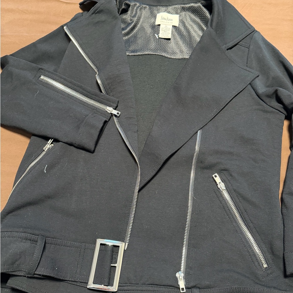 Neiman Marcus Black Moto Jacket with Silver Accents